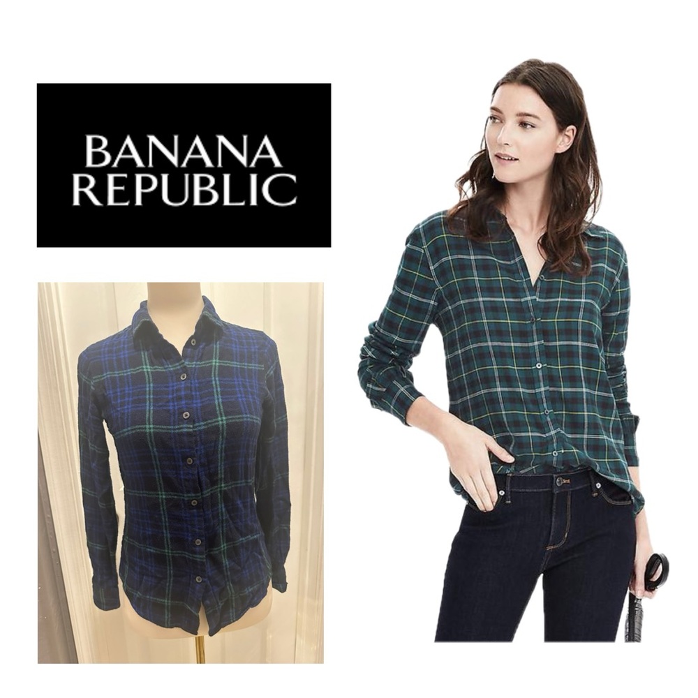 Banana Republic Blue and‎ Green Plaid Shirt